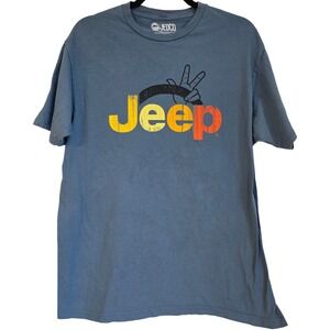 JEDCO Jeep Graphic T Shirt Blue Peace Sign Retro Mens XL
